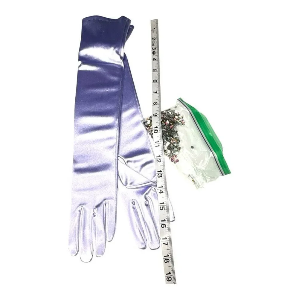 Lavender Metallic Opera Gloves w/ Rhinestone Embellishment Kit – 19” Long Costum